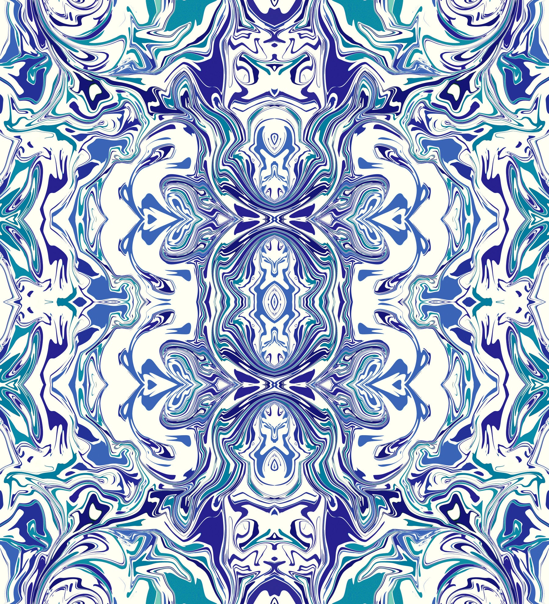 Blue & Teal Contemporary Ornamental Tile -  ANDORRA Wall Mural