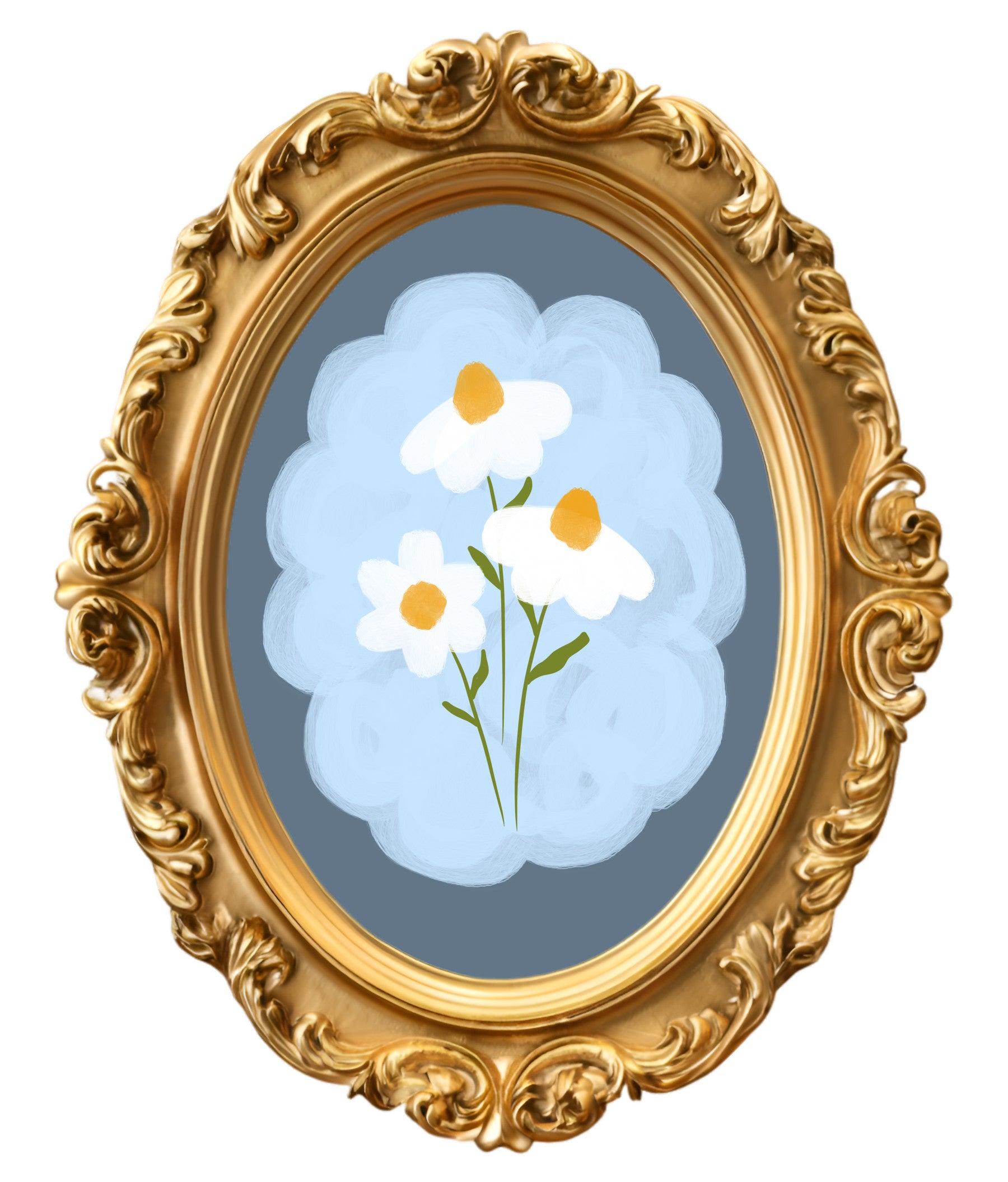 Gold Frame Daisy Wall Mural in your room — zoomed