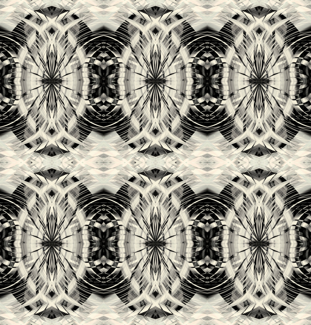 Black and Ivory Retro Geometric Medallion - MOSQUITO Wallpaper