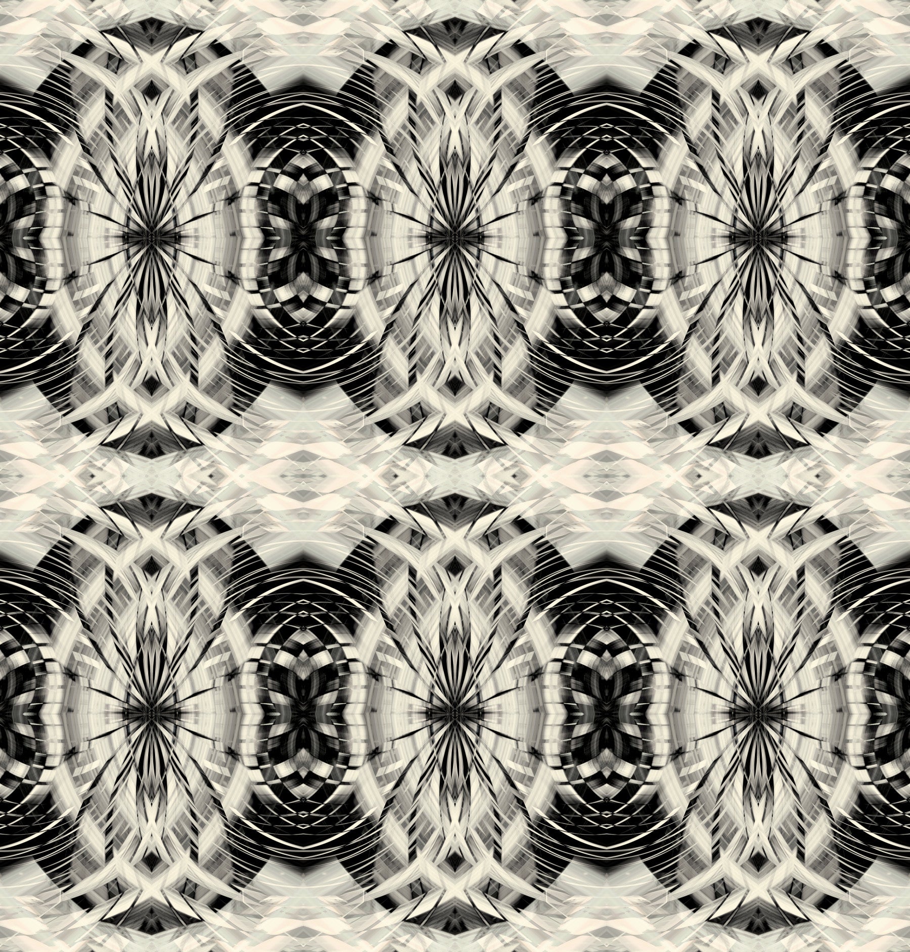 Black and Ivory Retro Geometric Medallion - MOSQUITO Wallpaper in your room — zoomed