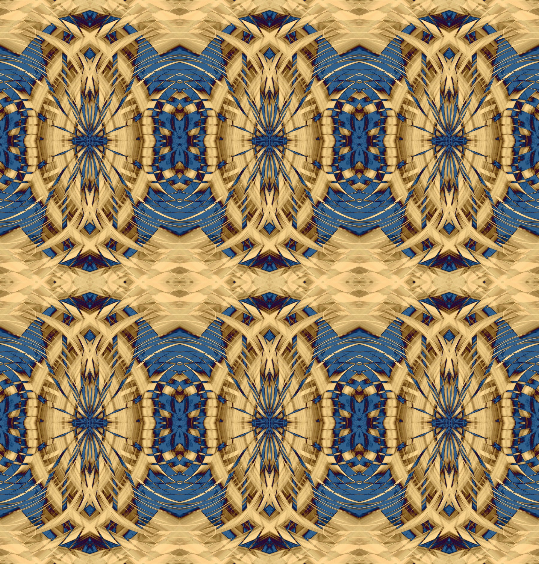 Cobalt Blue & Yellow Retro Geometric Medallion - MOSQUITO  Wallpaper⁠
