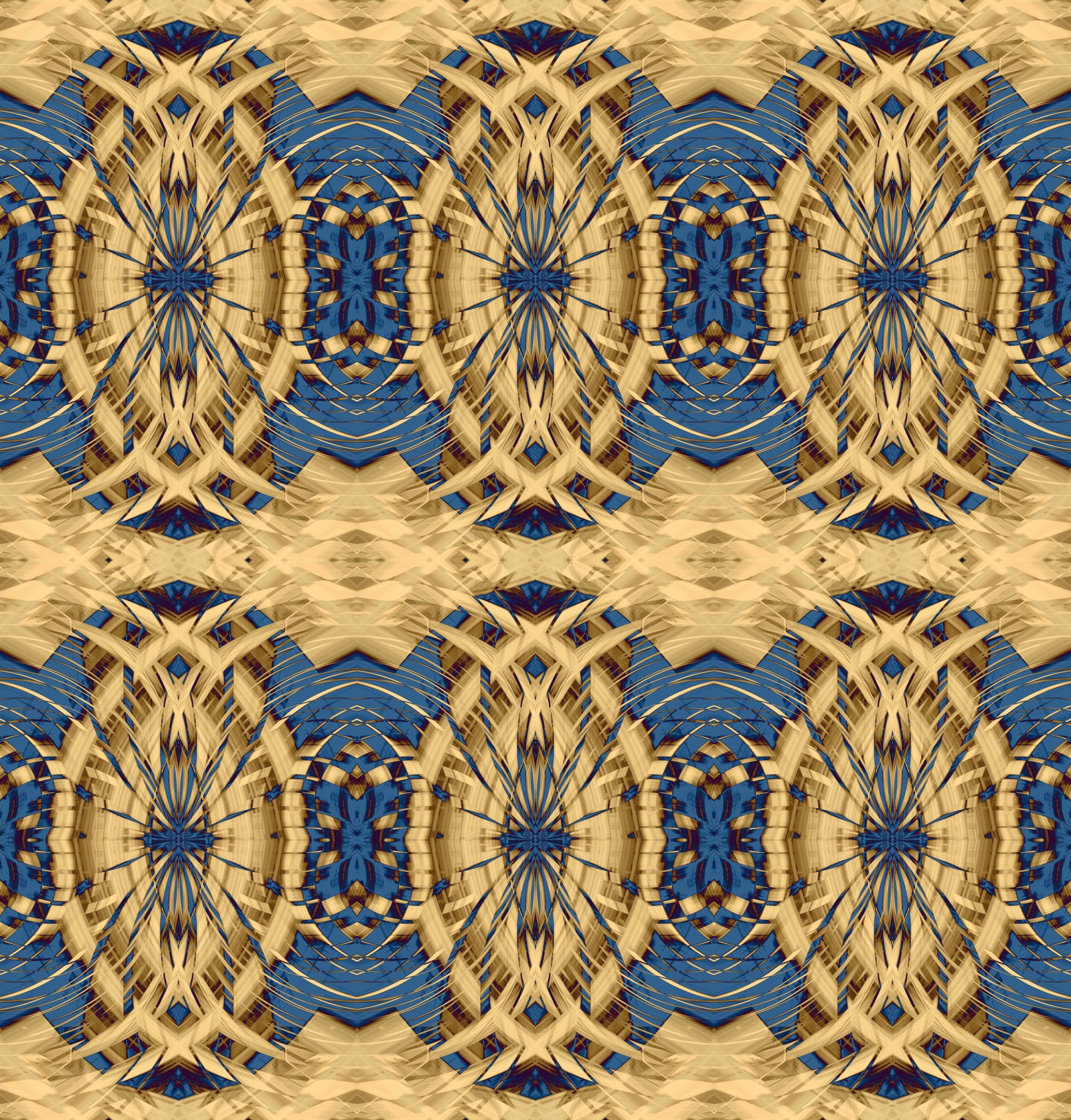 Cobalt Blue & Gold Retro Geometric Medallion - MOSQUITO  Wallpaper⁠