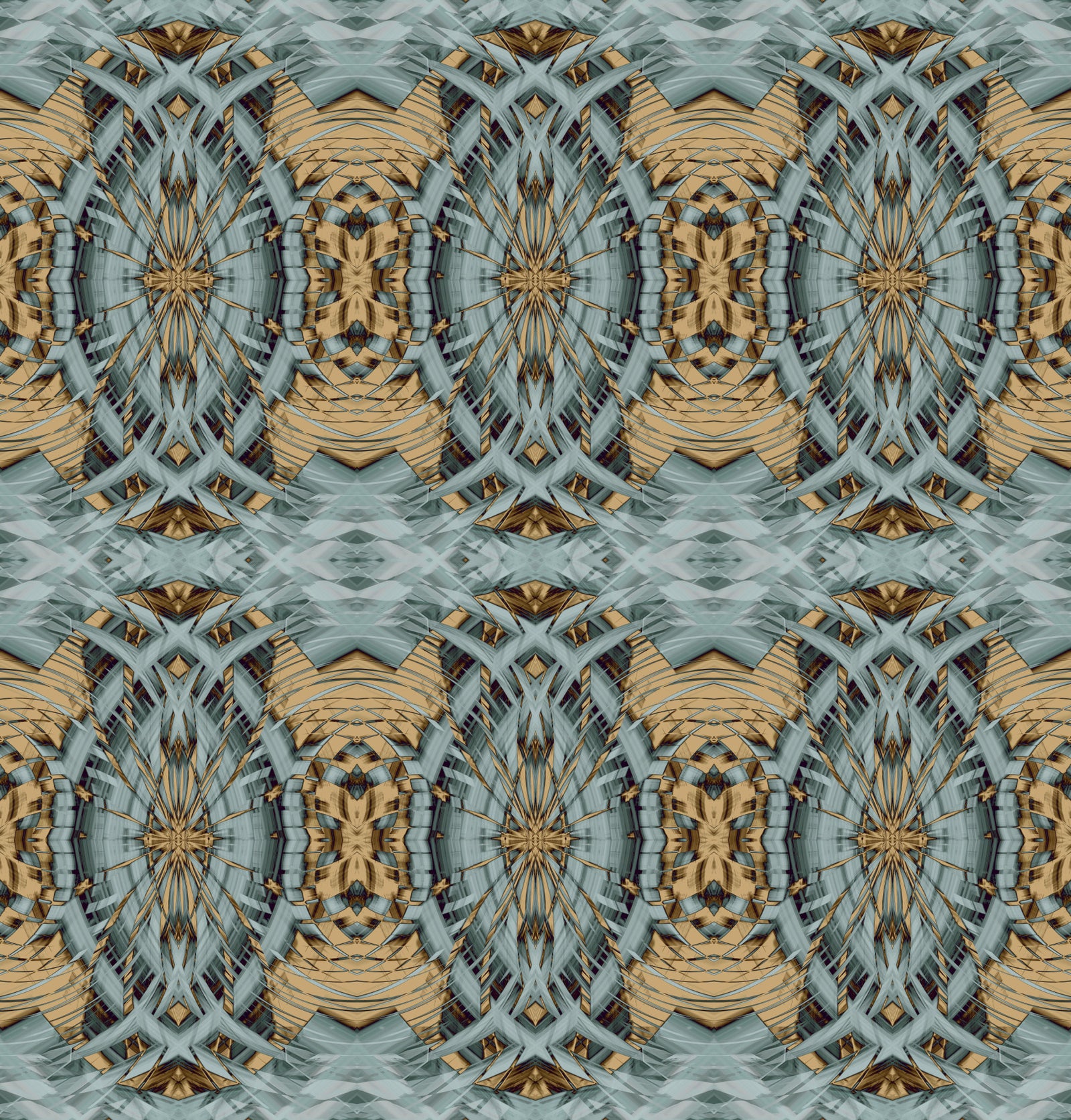 Blue Gray & Camel Retro Geometric Medallion - MOSQUITO Wallpaper⁠