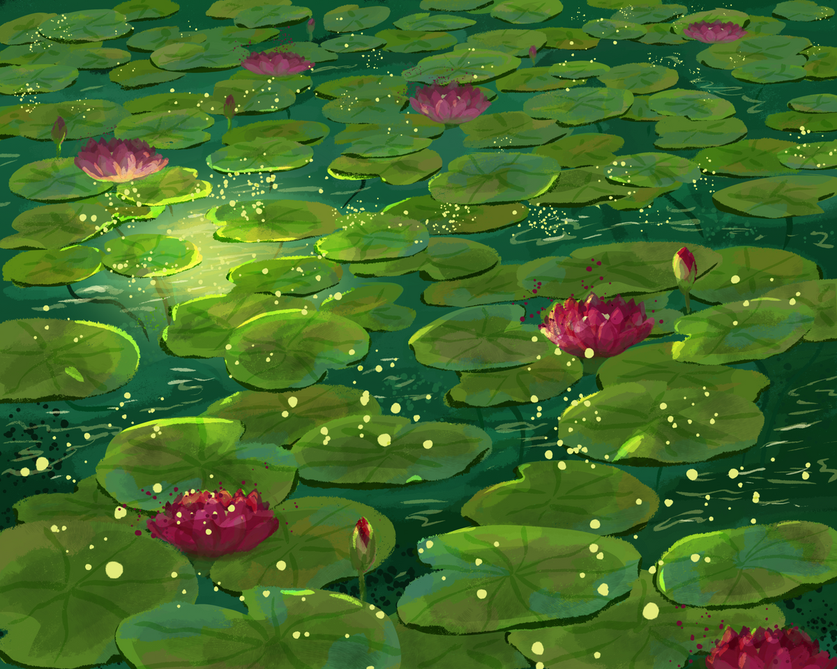 Magical Lily Pond Wall Mural in your room