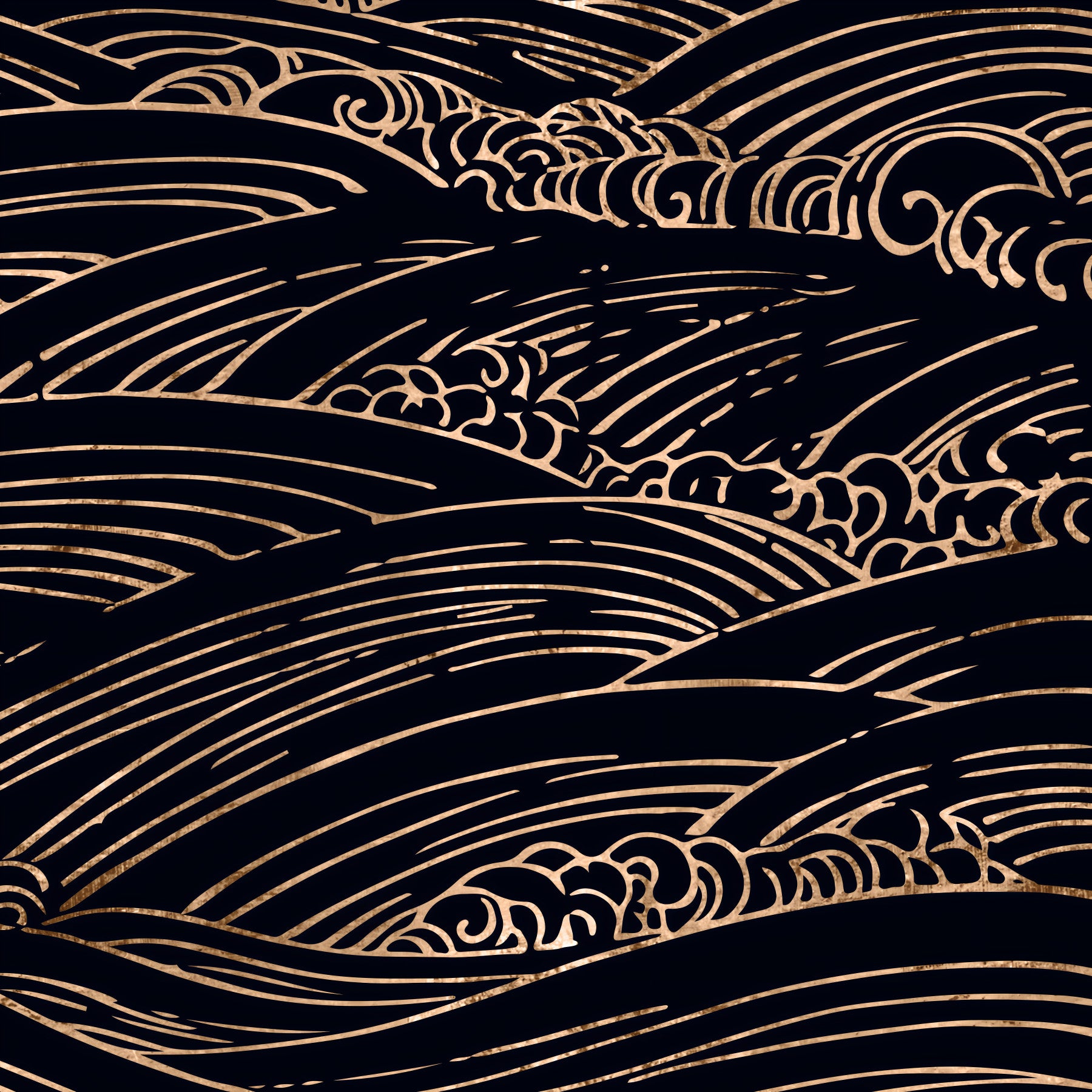 Gilded Rolling Japanese Waves Wall Mural