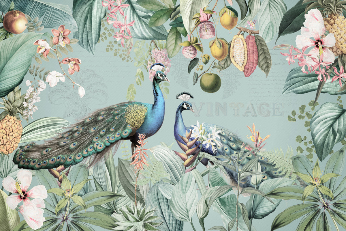 Serene Tropical Peacock Sanctuary Wall Mural in your room