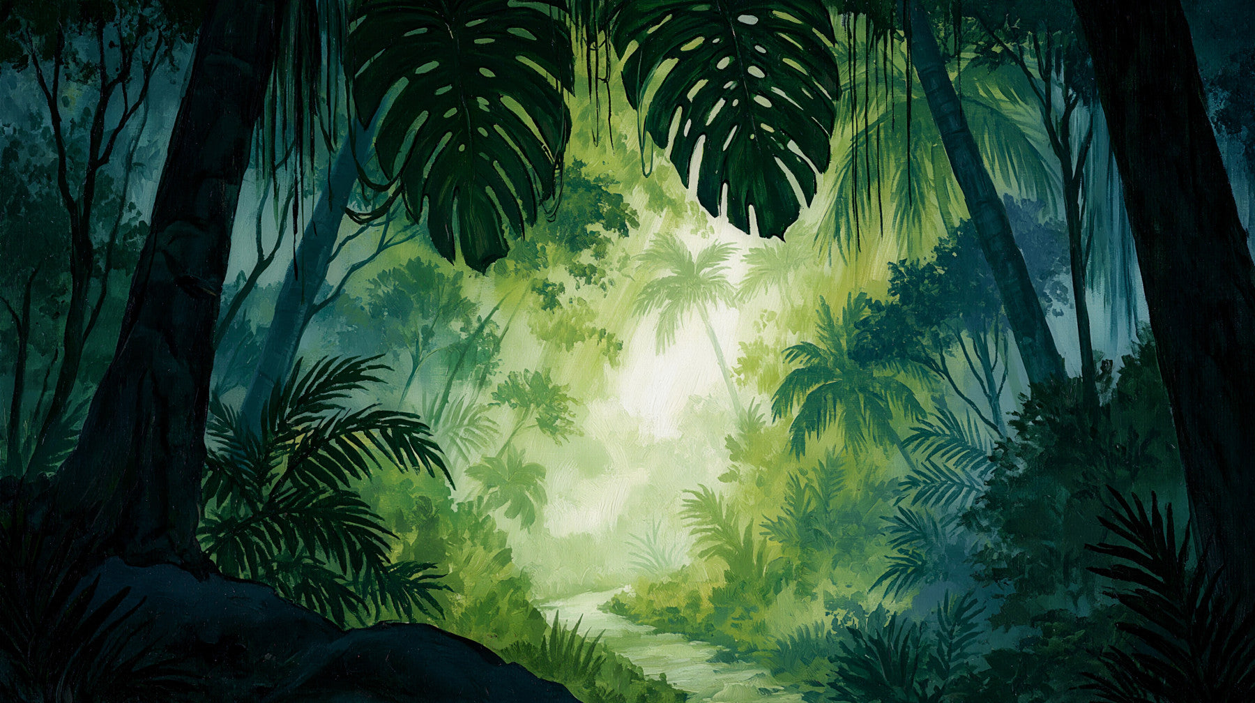 Misty Tropical Rainforest Canopy Wall Mural
