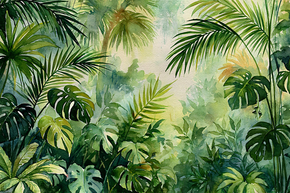 Misty Tropical Oasis Foliage Wall Mural in your room