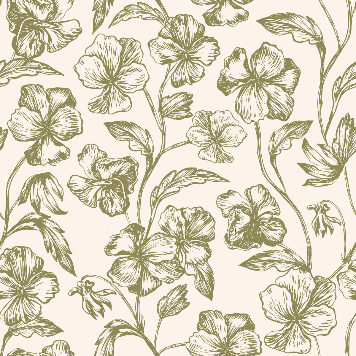 Vintage Botanical Line Art Floral Wallpaper⁠ in your room