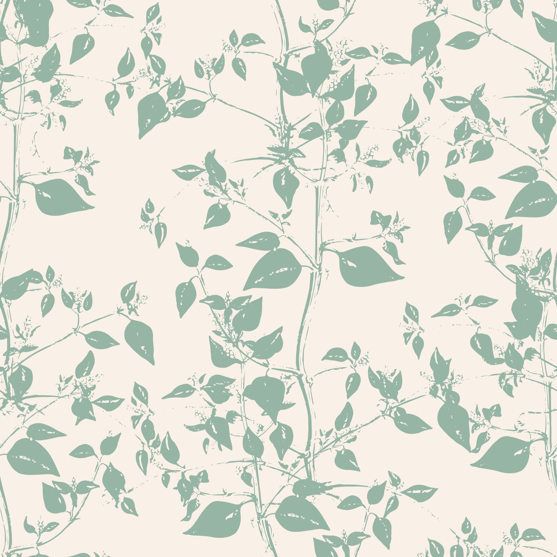 Cream and Sage Leaf Sketch Wallpaper⁠