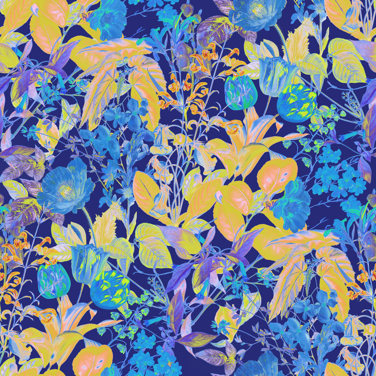 Vibrant Neon Garden Pattern Wallpaper⁠ in your room