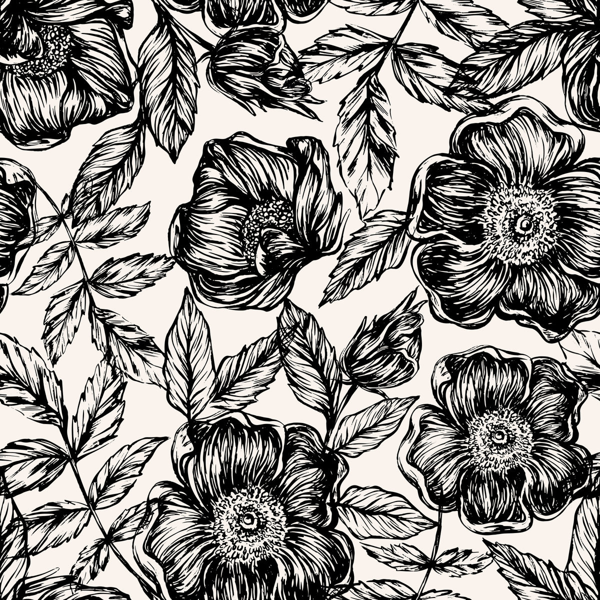 Ink Blossom Garden Wallpaper⁠ in your room
