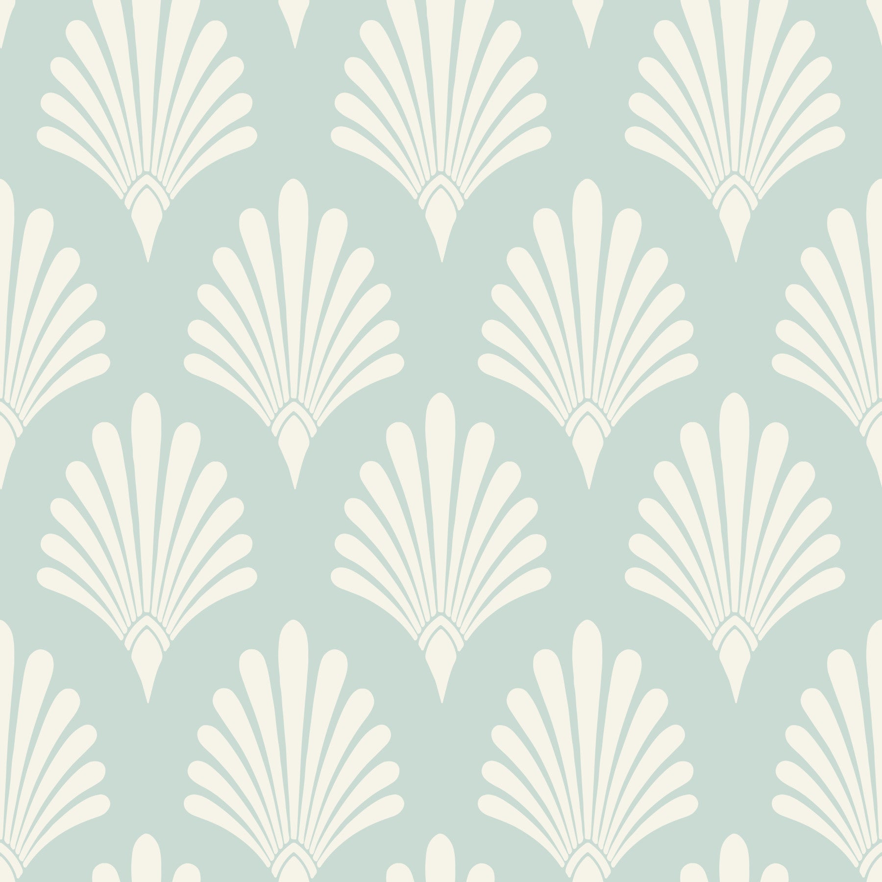 Art Deco Fan Pattern in Sage and Cream Wallpaper⁠