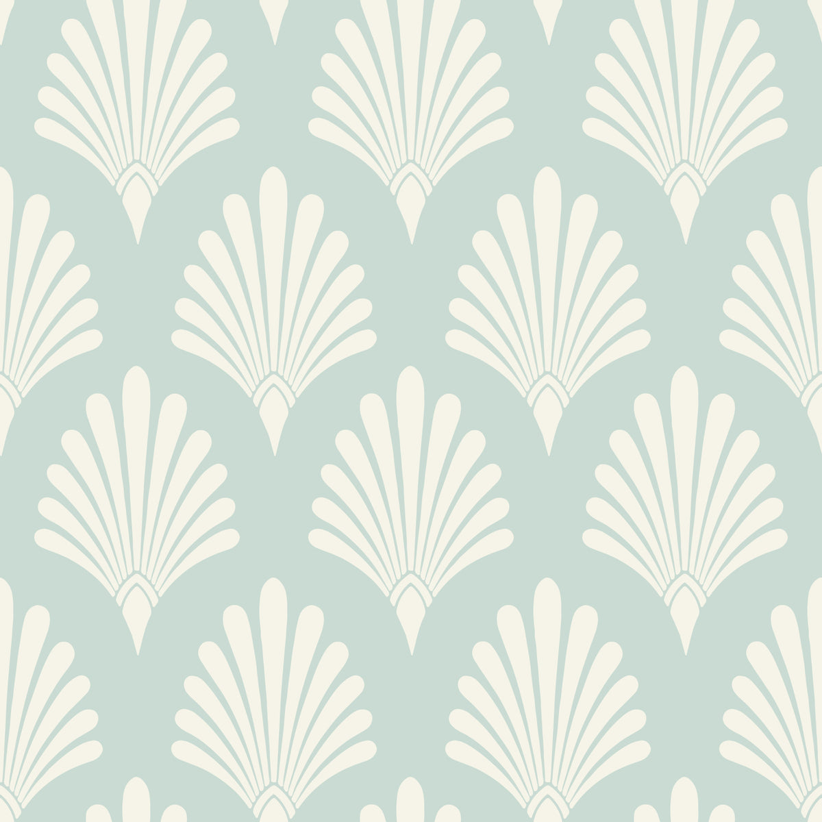 Art Deco Fan Pattern in Sage and Cream Wallpaper⁠ in your room