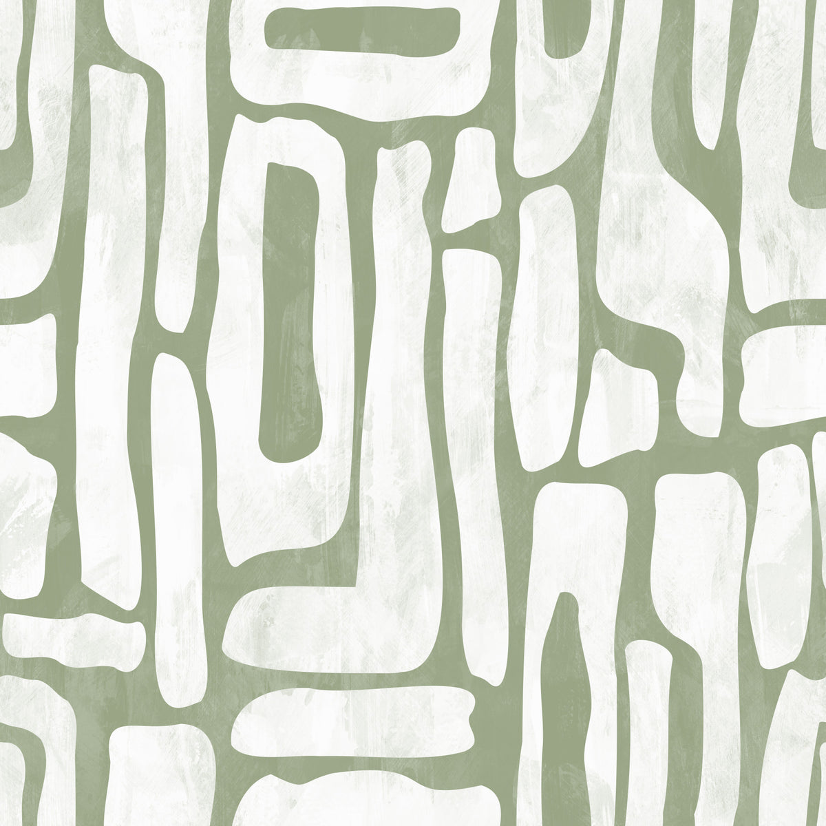 Sage Green Organic Abstract Shapes Wallpaper⁠ in your room — zoomed