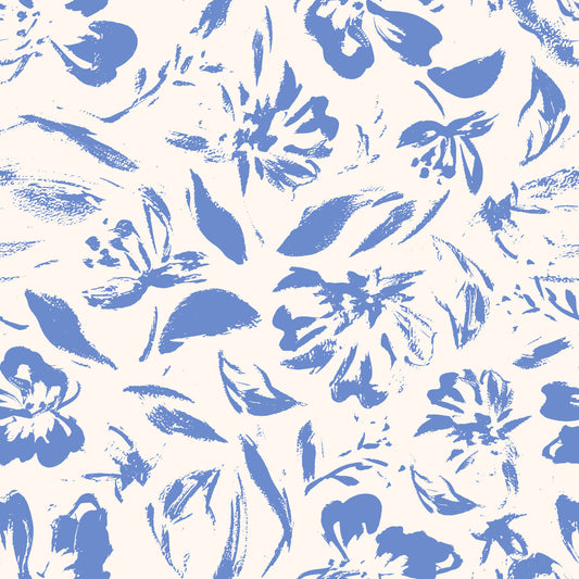 Cream and Cobalt Floral Wallpaper⁠