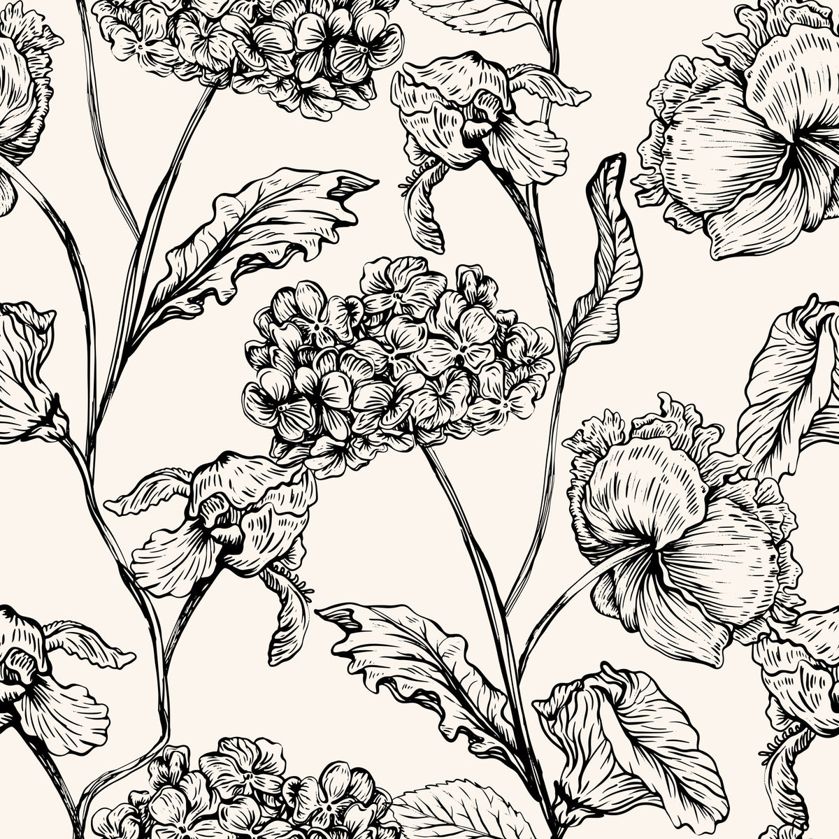 Monochrome Botanical Line Art Wallpaper⁠ in your room