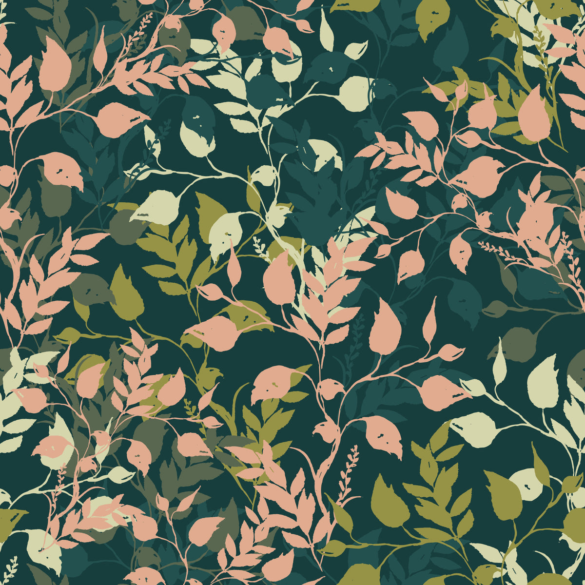 Midnight Garden Botanical Leaf Silhouette Wallpaper⁠ in your room