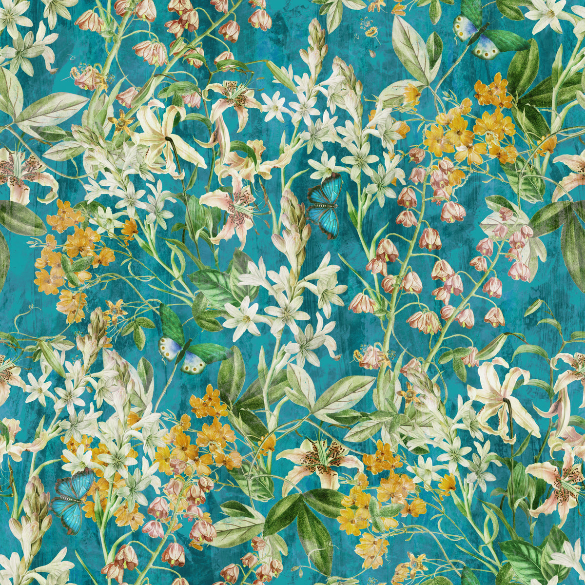Turquoise Meadow Botanical Illustration Wallpaper⁠ in your room