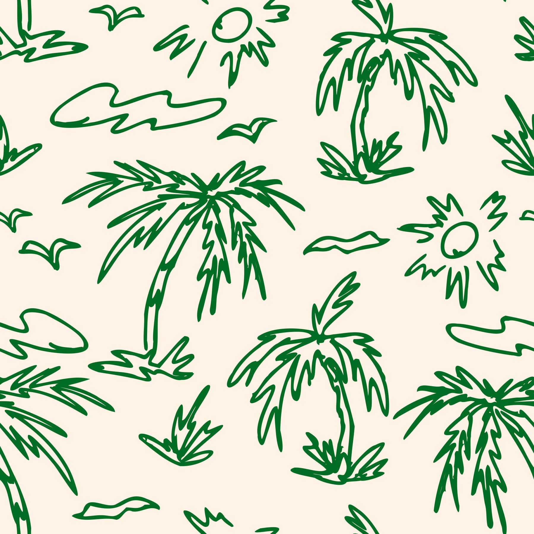 Coastal Breeze Tropical Lineart Wallpaper⁠