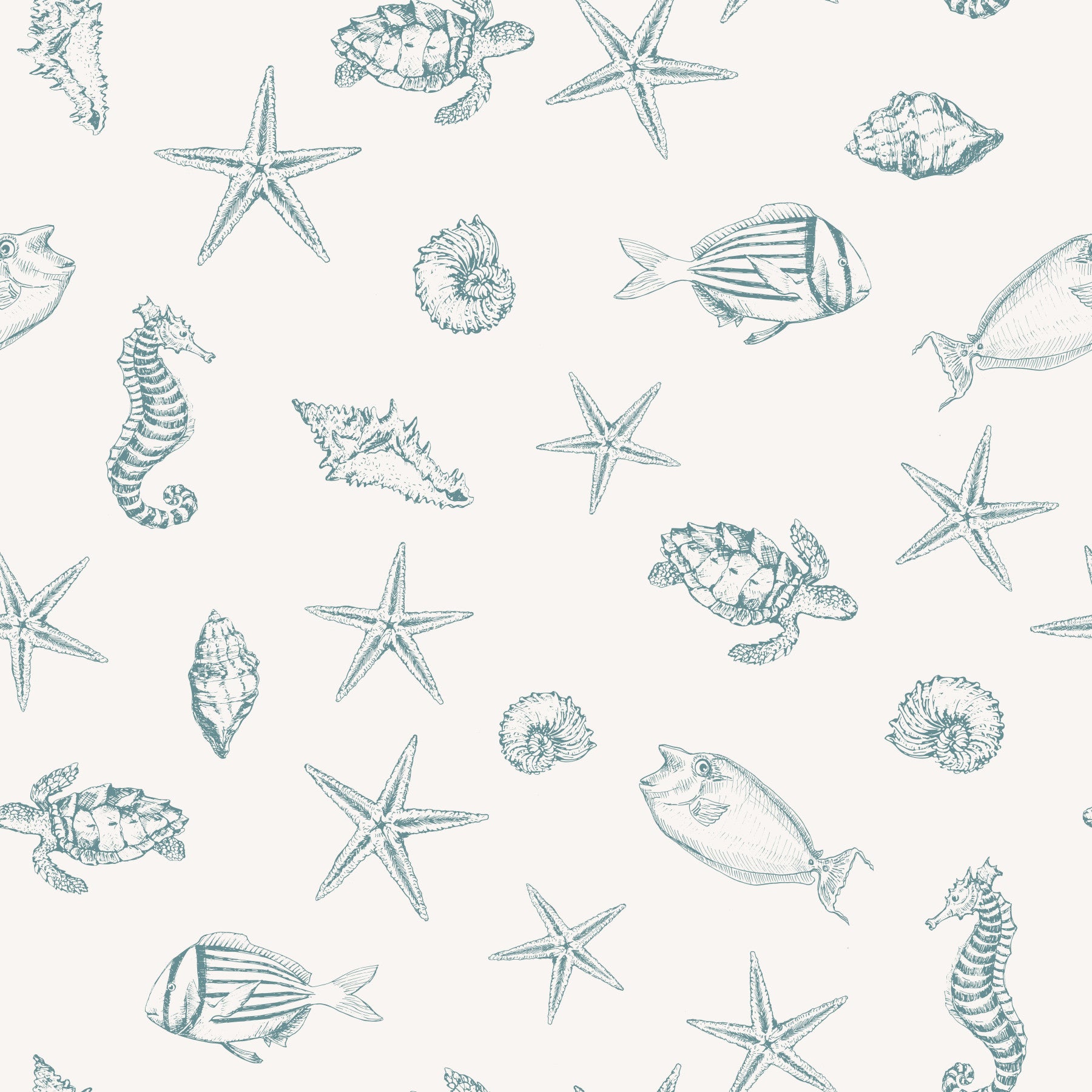 Oceanic Sketch Marine Life Pattern Wallpaper⁠