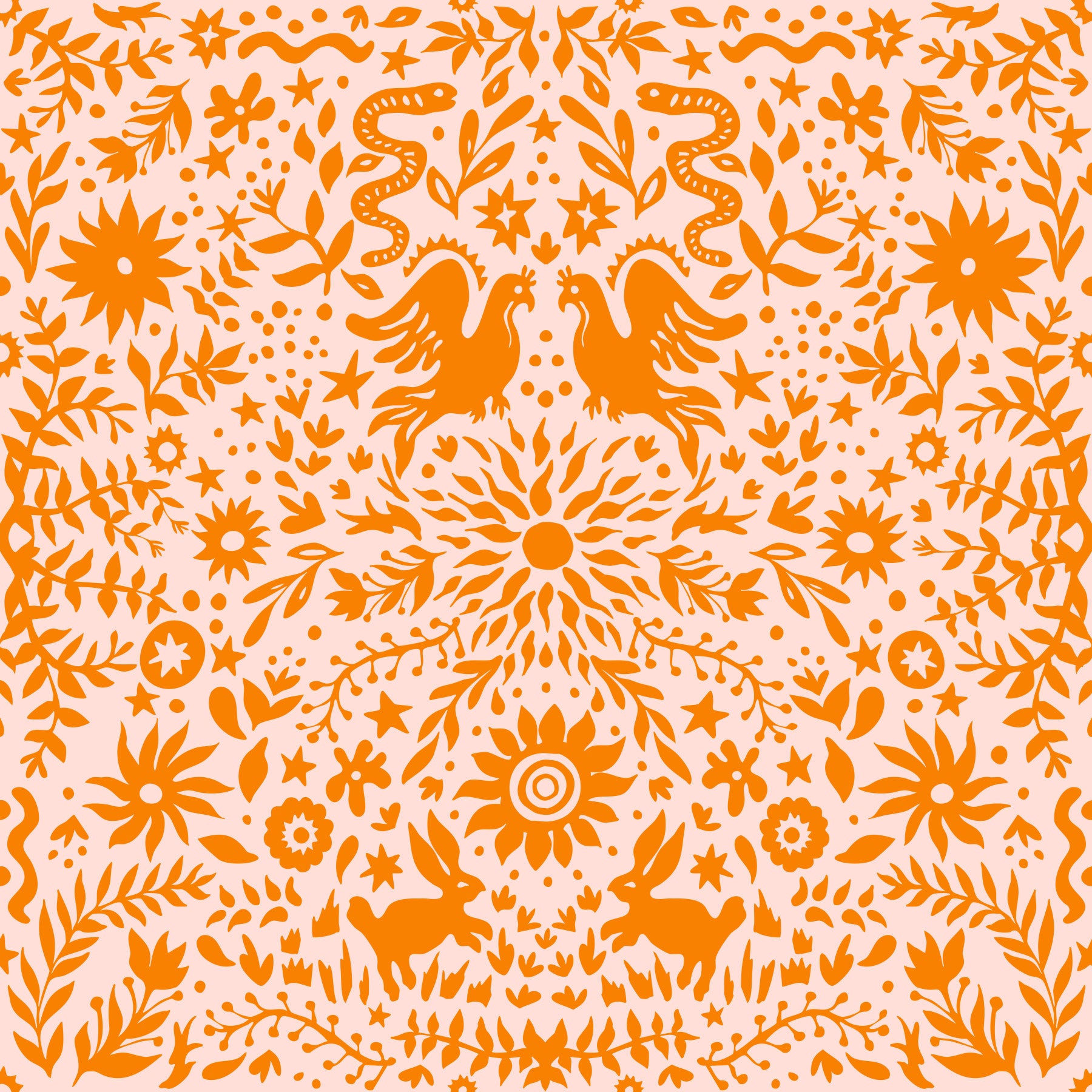 Orange Whimsical Woodland Creature Pattern Wallpaper⁠