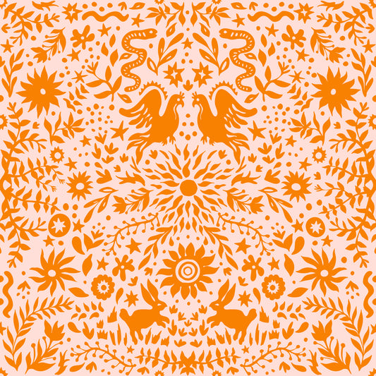 Orange Whimsical Woodland Creature Pattern Wallpaper⁠