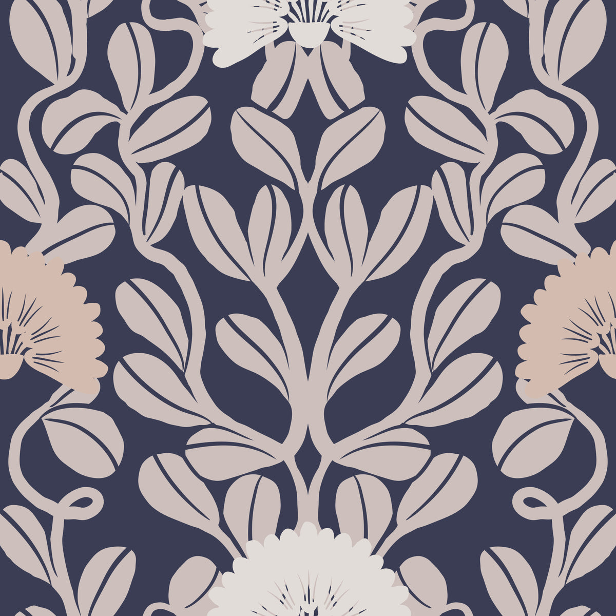 Midnight Flora Damask Wallpaper⁠ in your room — zoomed