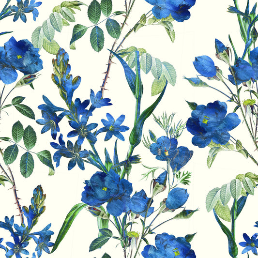 Vintage Indigo Wildflower Garden Pattern Wallpaper⁠