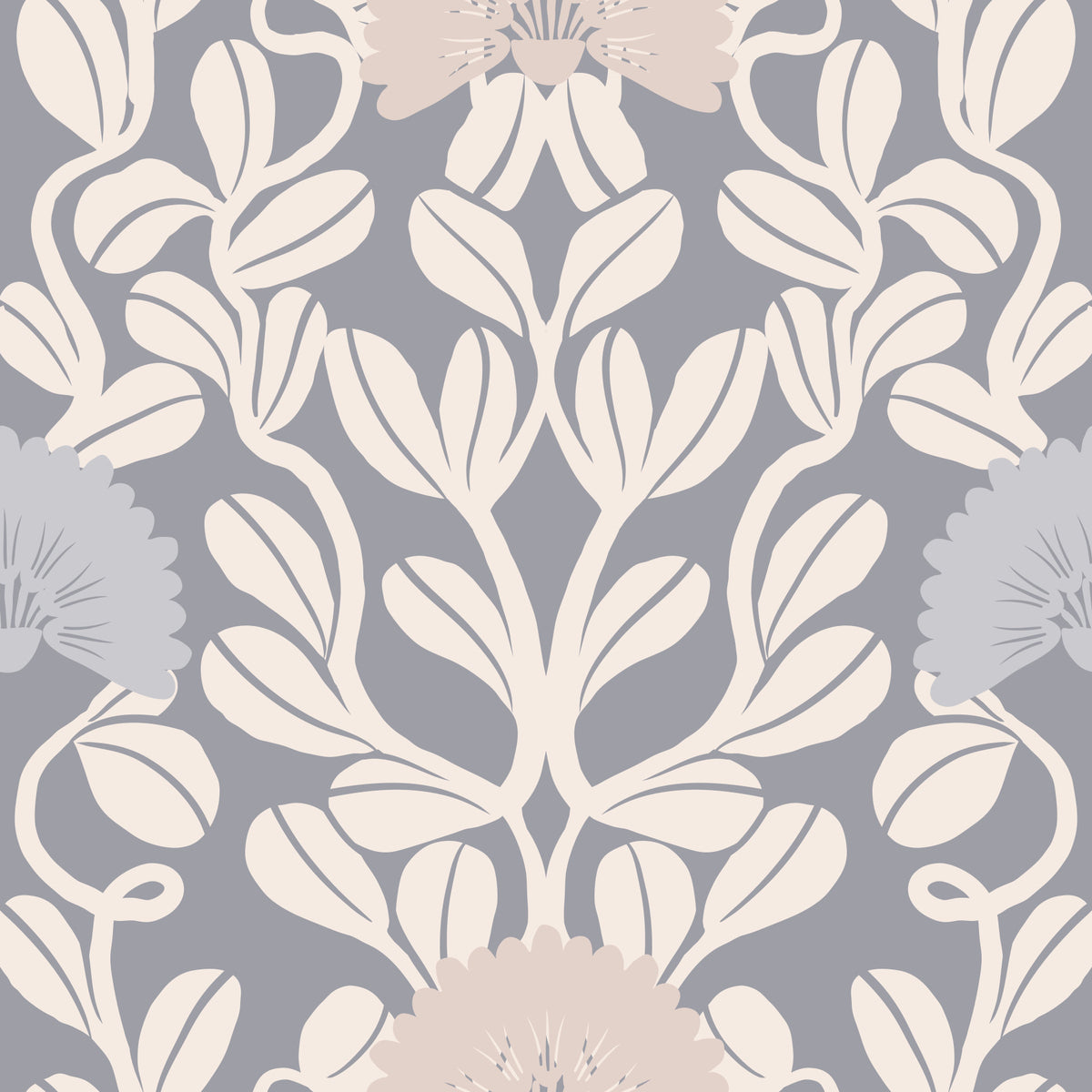 Grey and Cream Damask Floral Wallpaper⁠ in your room