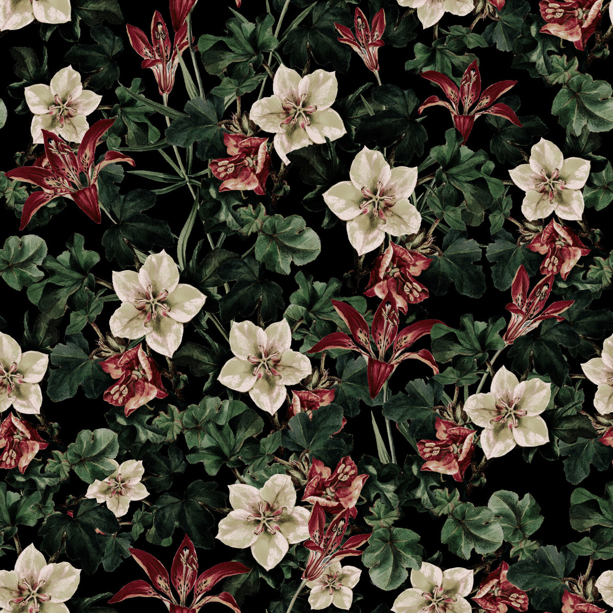 Midnight Garden Botanical Bloom Wallpaper⁠ in your room — zoomed