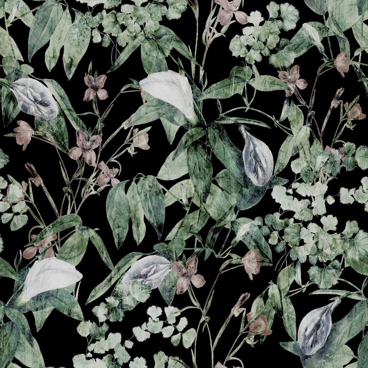 Midnight Botanical Sketch Wallpaper⁠ in your room