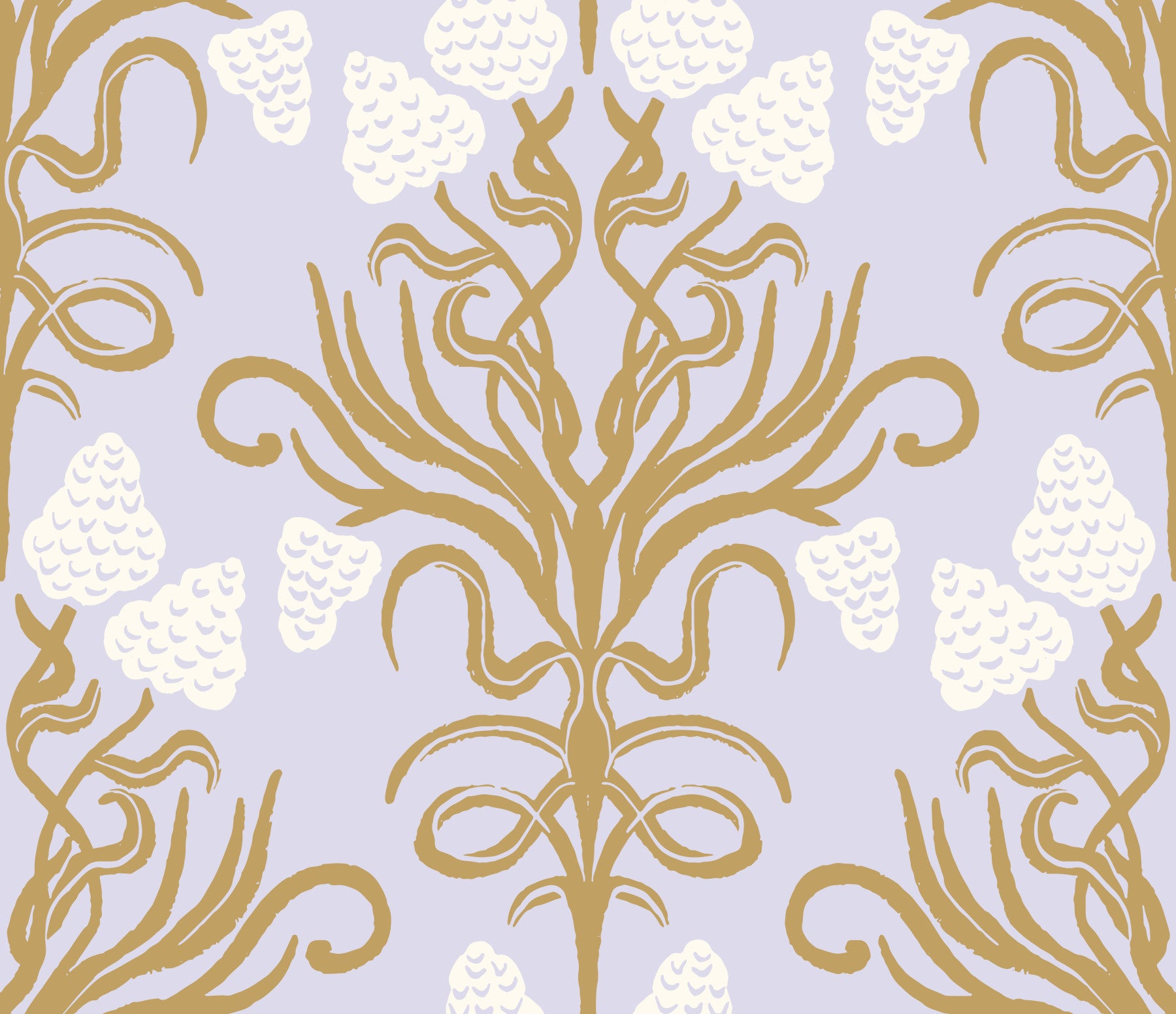 Art Nouveau Gold and Lavender Botanical Wallpaper⁠