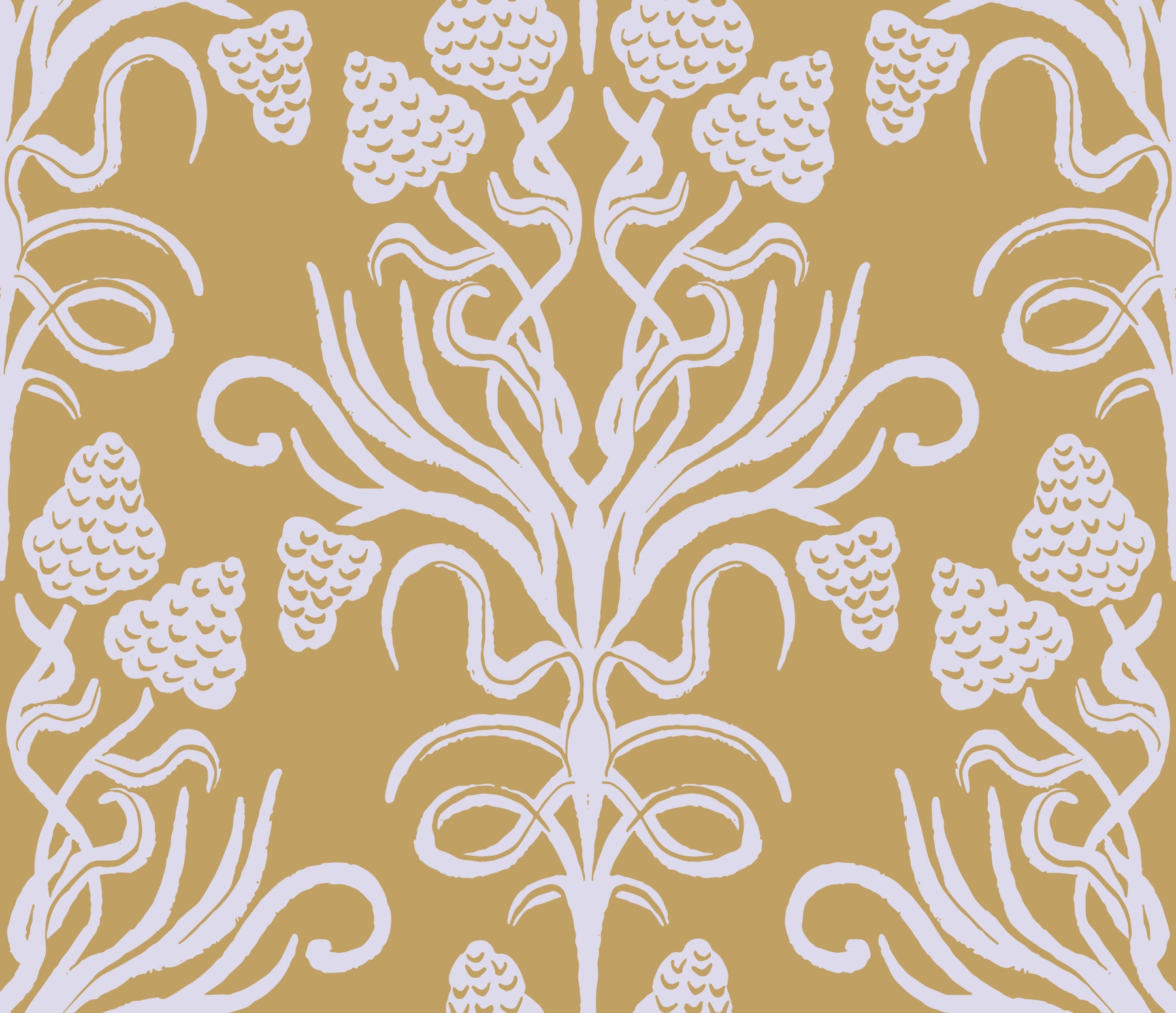 Golden Botanical Damask Motif Wallpaper⁠
