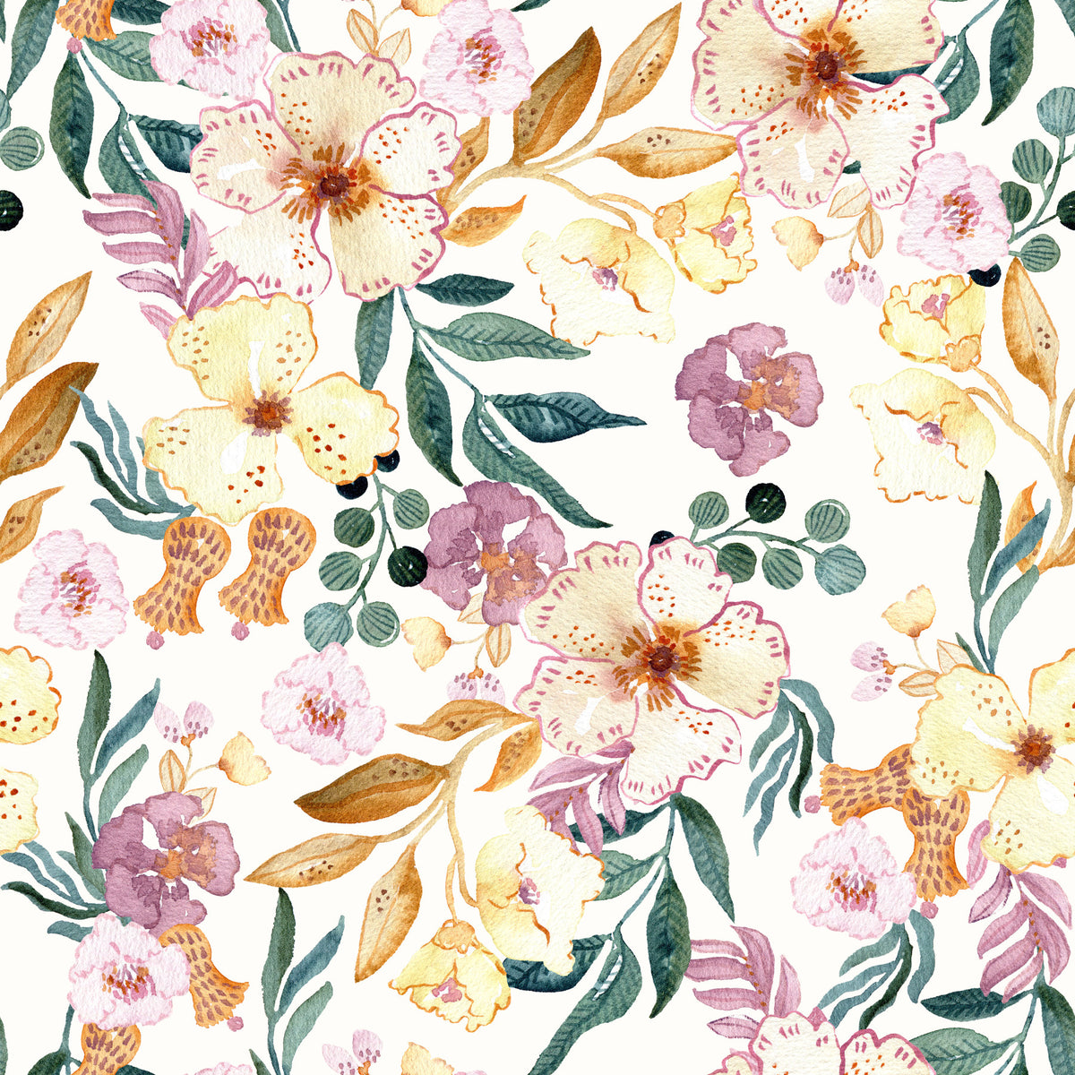 Soft Watercolor Meadow Floral Wallpaper⁠ in your room — zoomed