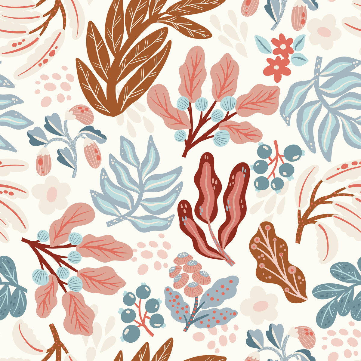 Muted Autumn Botanical Folk Art Wallpaper⁠ in your room
