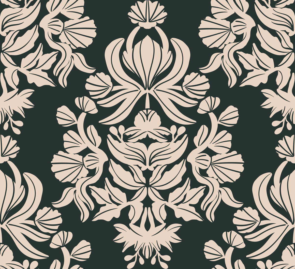 Creamy Damask Flora Wallpaper⁠ in your room — zoomed