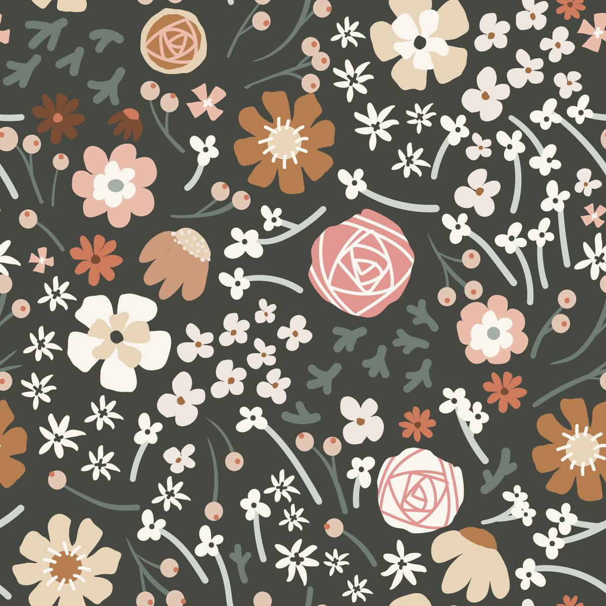 Rustic Meadow Botanical Pattern Wallpaper⁠ in your room