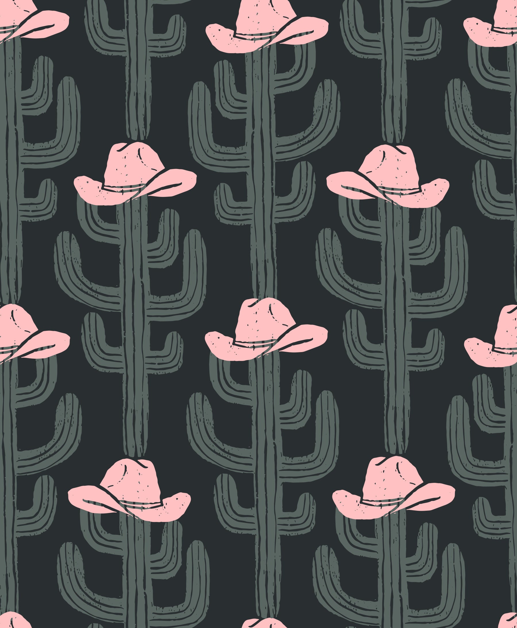 Western Cactus and Cowboy Hat Wallpaper⁠