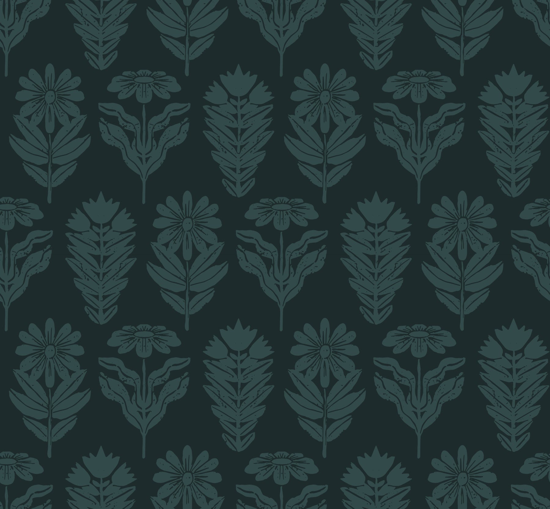 Midnight Botanical Block Print Wallpaper⁠