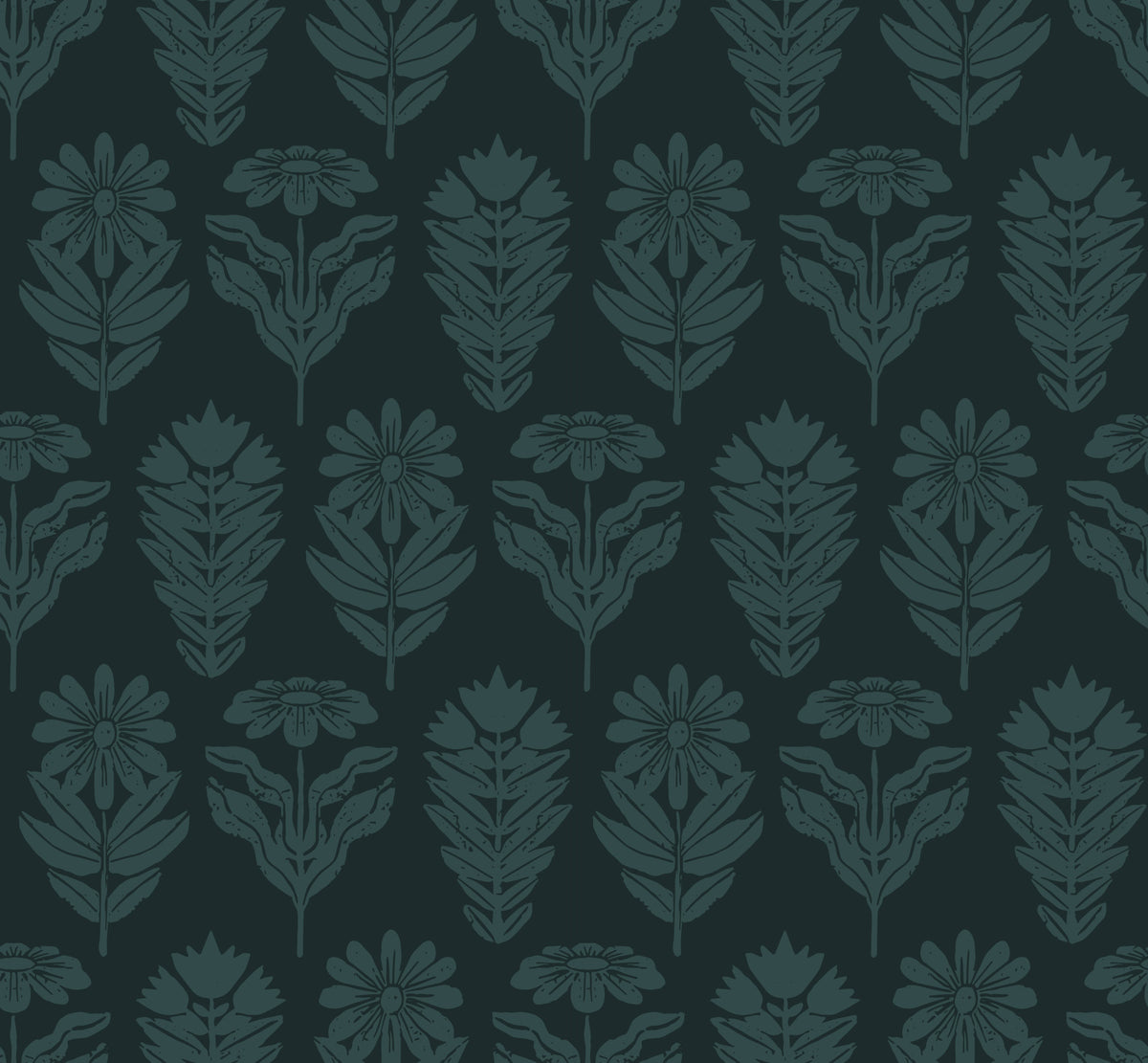 Midnight Botanical Block Print Wallpaper⁠ in your room