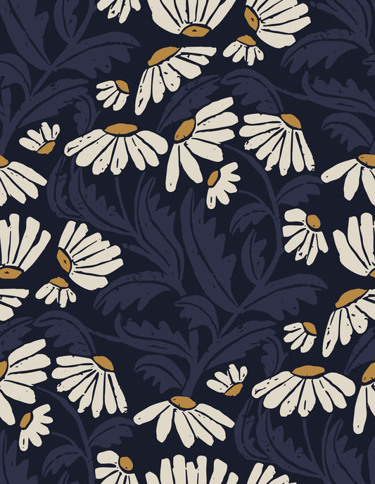 Midnight Daisy Folk Meadow Wallpaper⁠