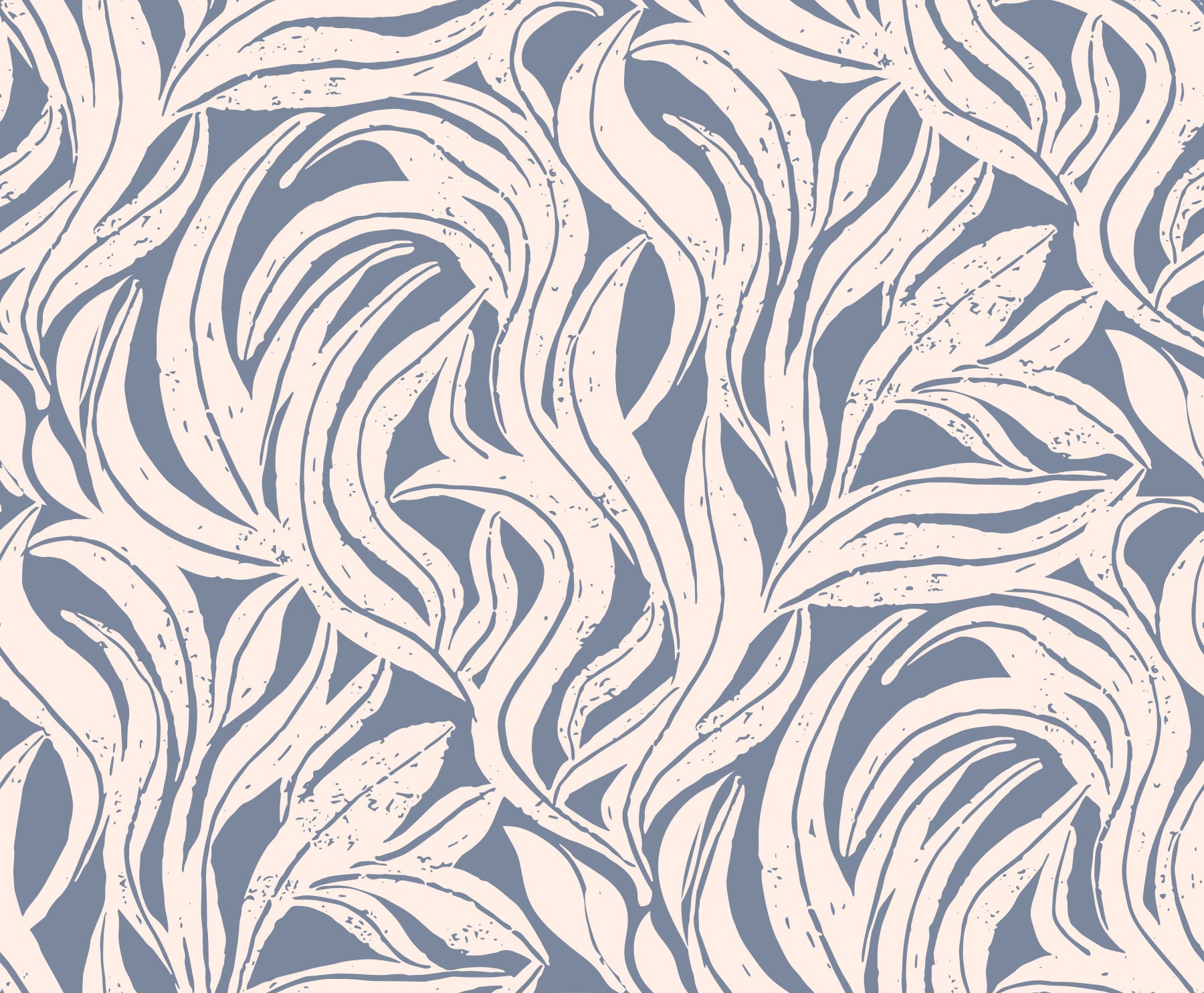 Cream and Blue Flowing Leaf Pattern Wallpaper⁠