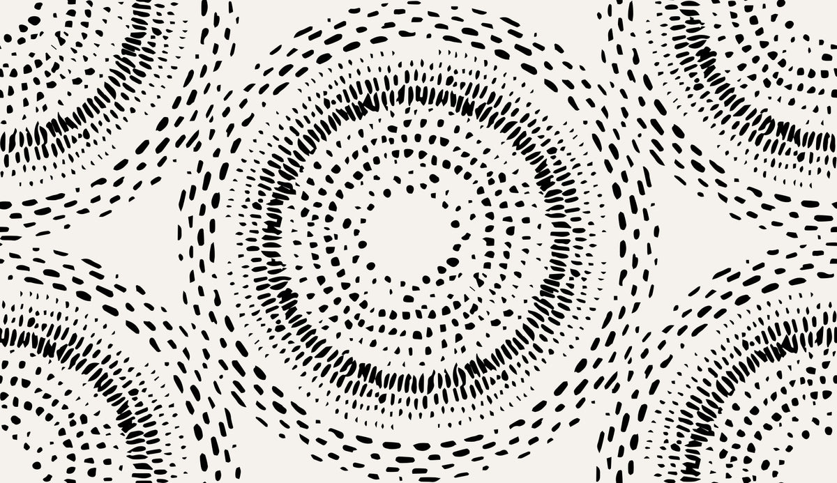 Black and Cream Dotted Mandala Radiance Wallpaper⁠ in your room — zoomed