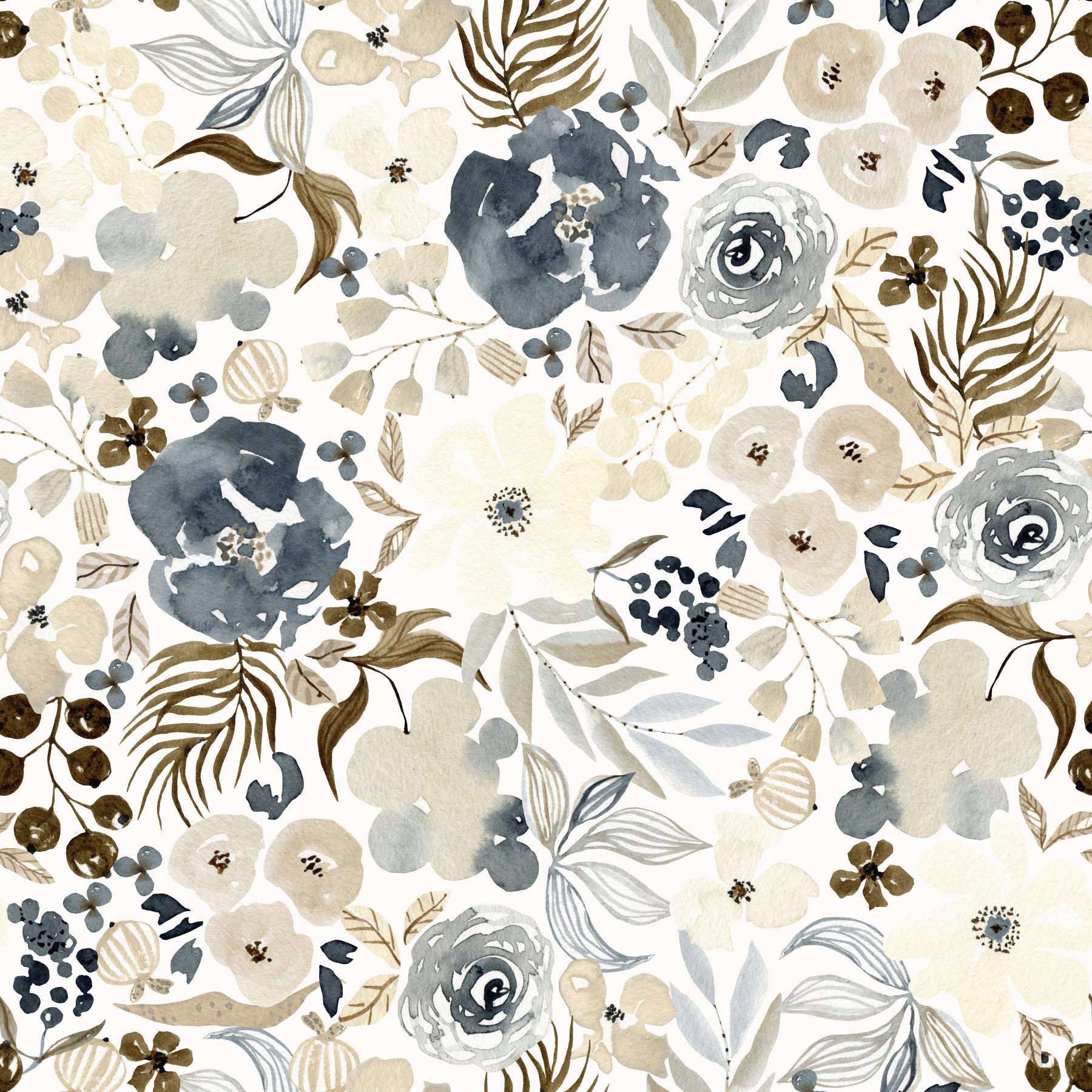 Neutral Watercolor Blooms Wallpaper⁠