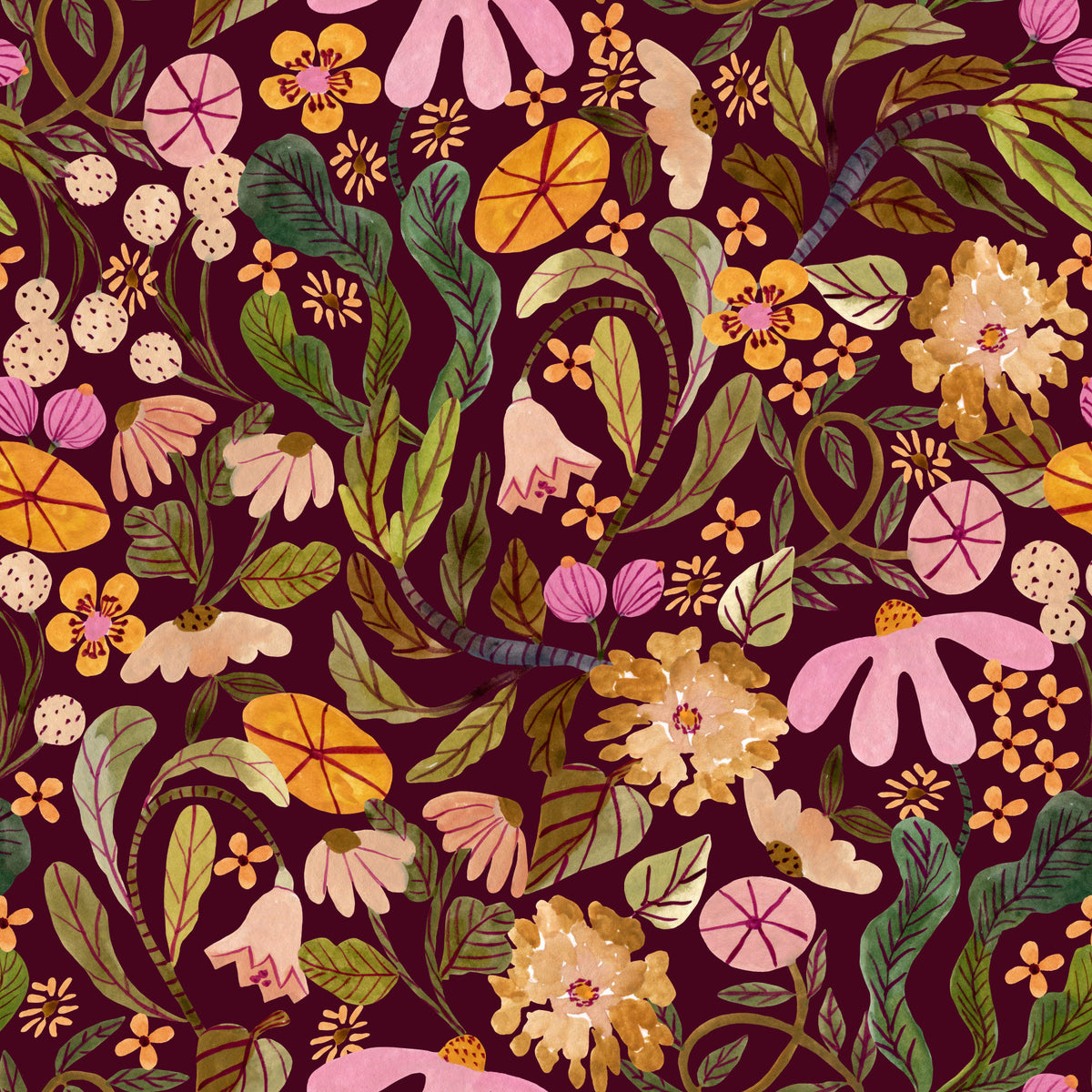 Vintage Botanical Twilight Wallpaper⁠ in your room