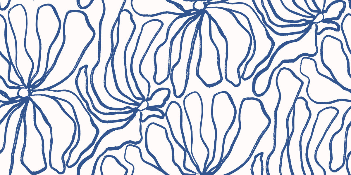 Minimalist Blue Contour Blooms Wallpaper⁠ in your room
