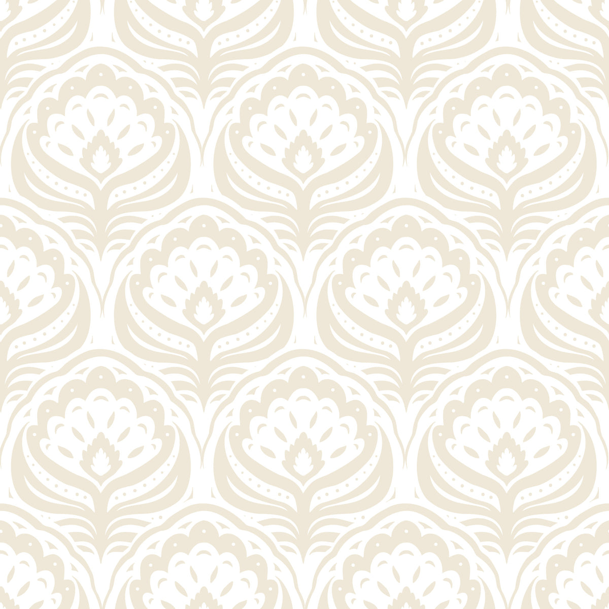 Cream Ogee Damask Pattern Wallpaper⁠ in your room — zoomed