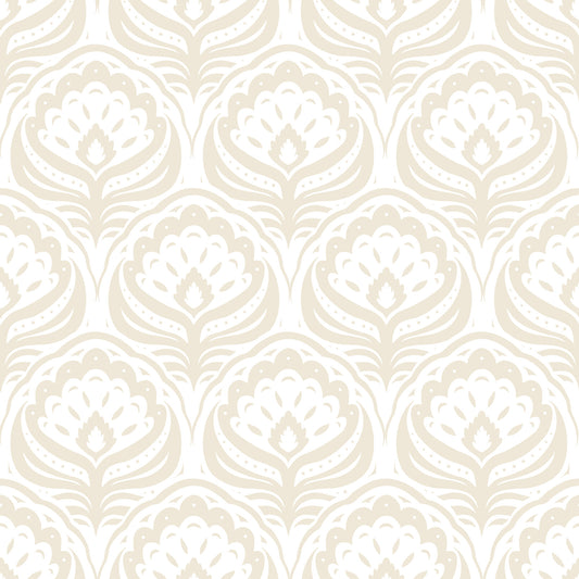 Cream Ogee Damask Pattern Wallpaper⁠