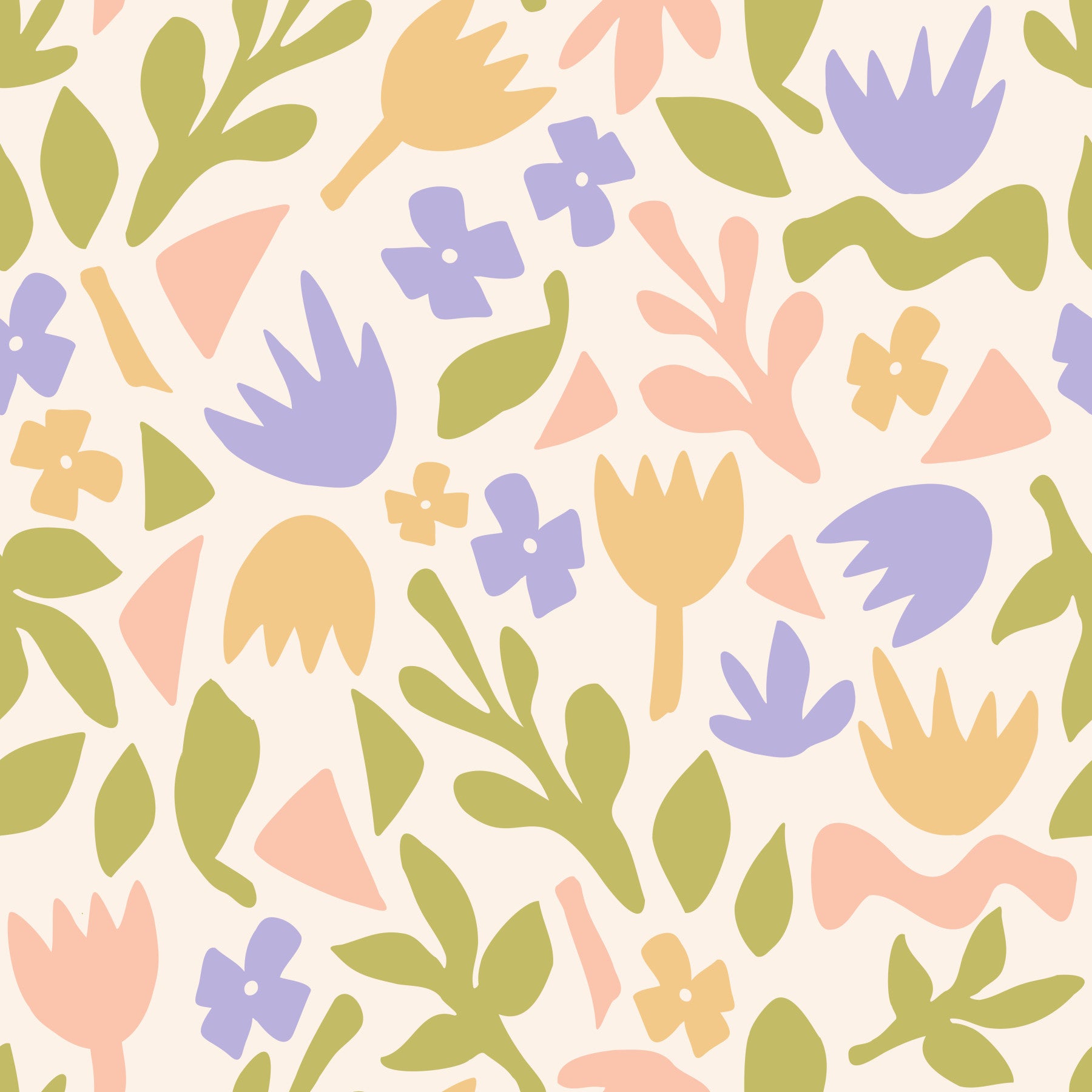 Pastel Botanical Folk Art Shapes Wallpaper⁠